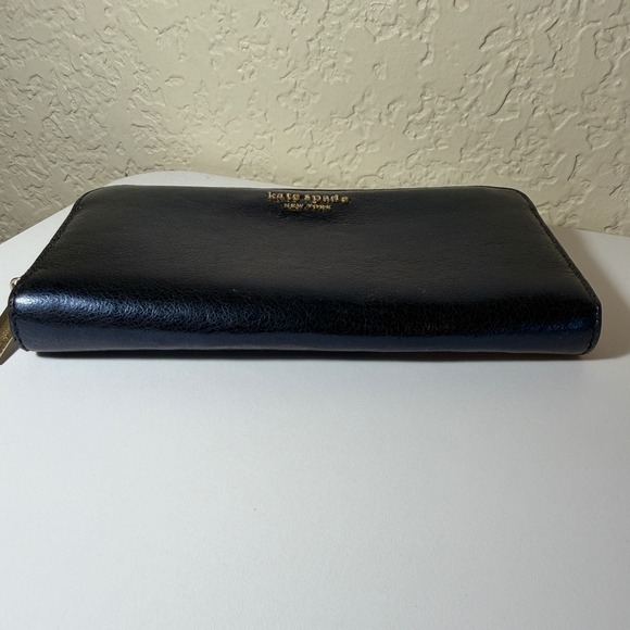Kate Spade NY Metallic Night Navy Blue Leather Zip Around Continental Wallet - Picture 7 of 13